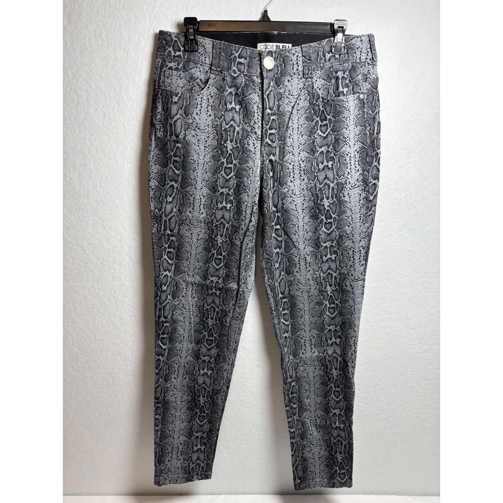 Code Bleu Body Sculpt Skinny Jeans Womens 10 Gray Snakeskin Snake Print Stretch